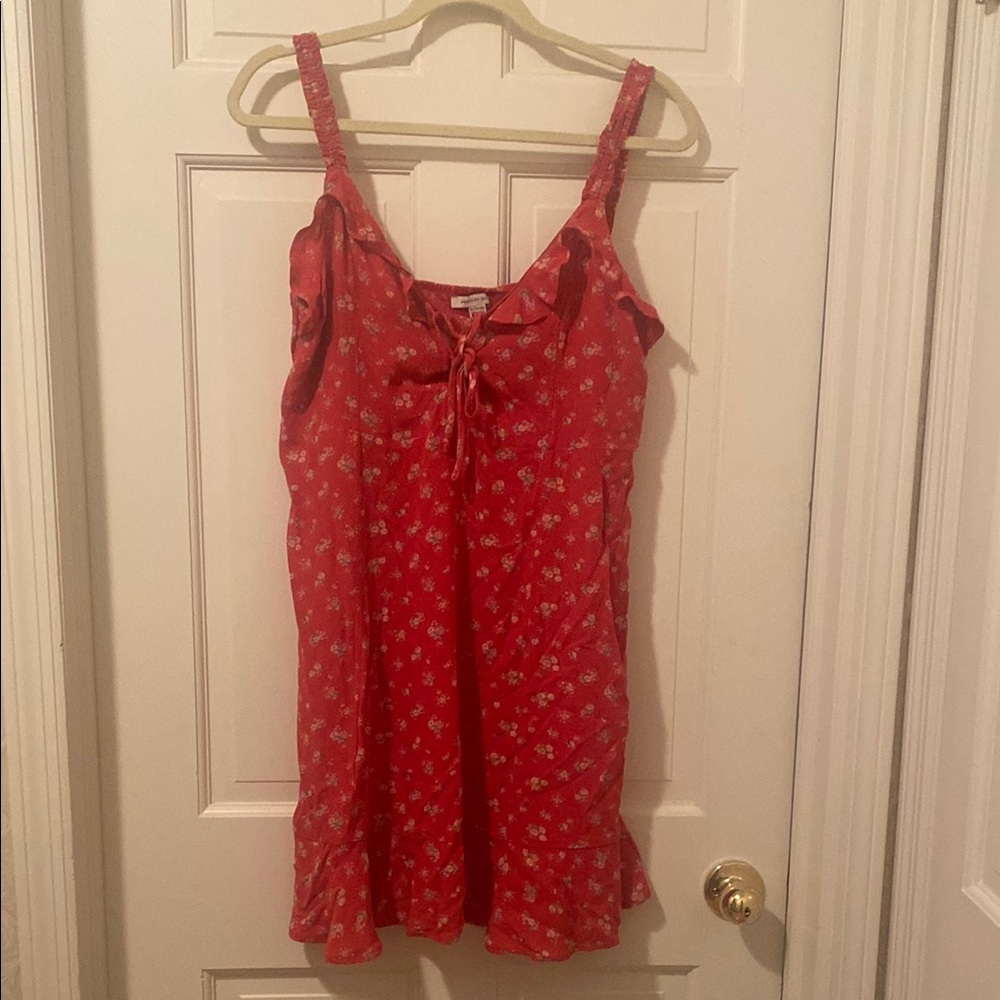 American Eagle Red Floral Sleeveless Dress with tie-front